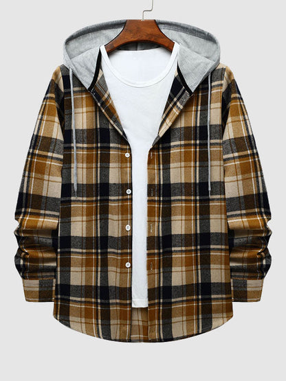 Stylish Classic Men's Thin Jacket with Plaid Hood
