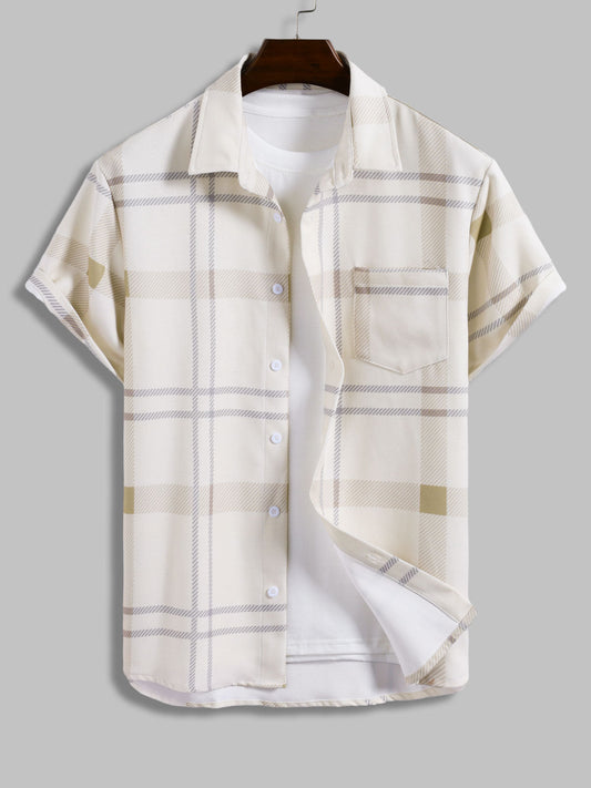 Men's short sleeve retro style shirt with checkered pattern and pocket