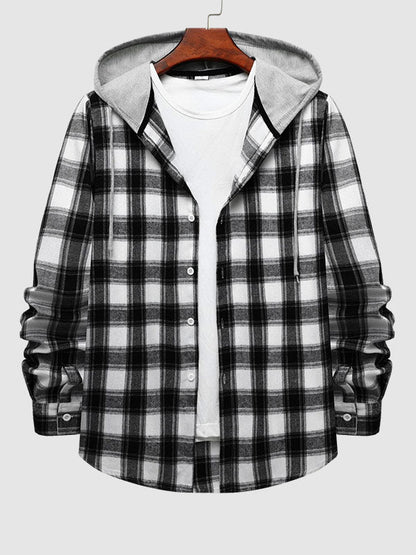 Classic Slim Fit Men's Vest with Plaid Pattern and Hood