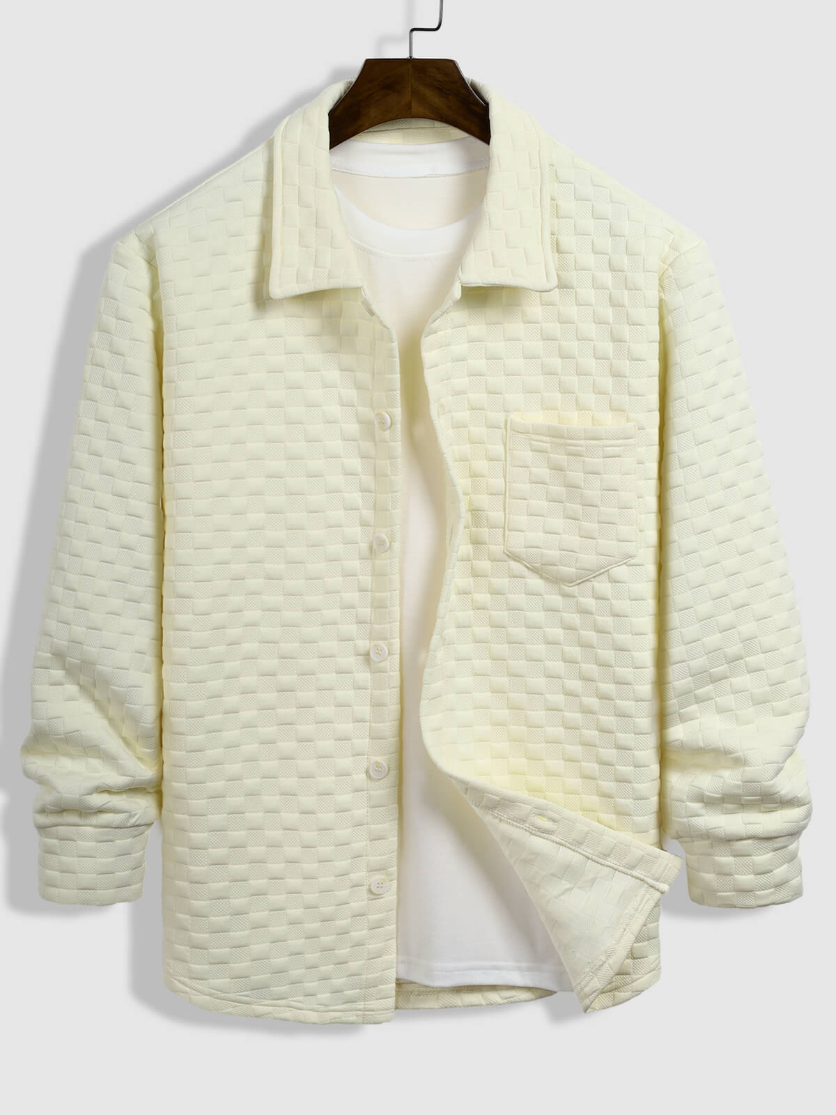 Men's Classic Solid Color Plaid Texture Button-Up Shirt Jacket