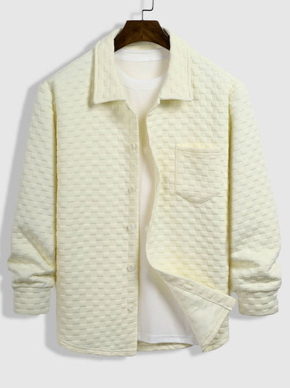 Men's Classic Solid Color Plaid Texture Button-Up Shirt Jacket