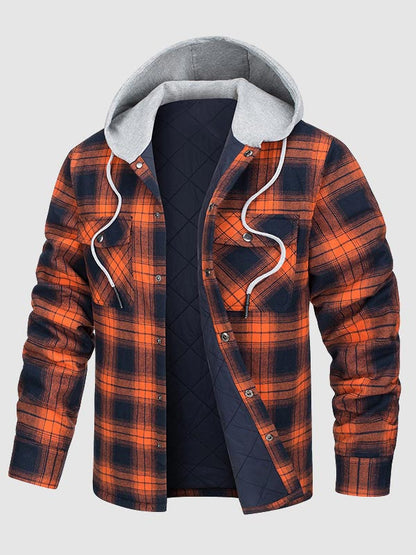 Men's Cozy Hooded Plaid Button-Up Shirt Jacket for Warm Comfort