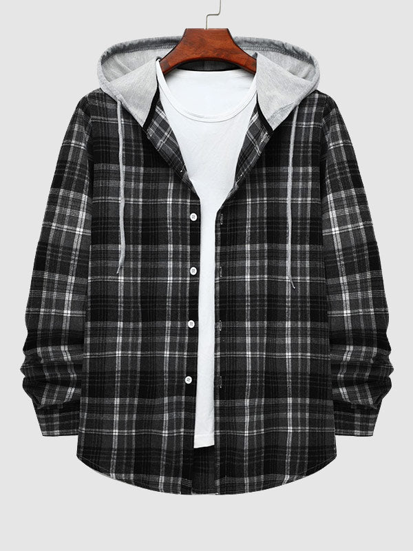 Men's Casual Thin Plaid Jacket with Hoodie
