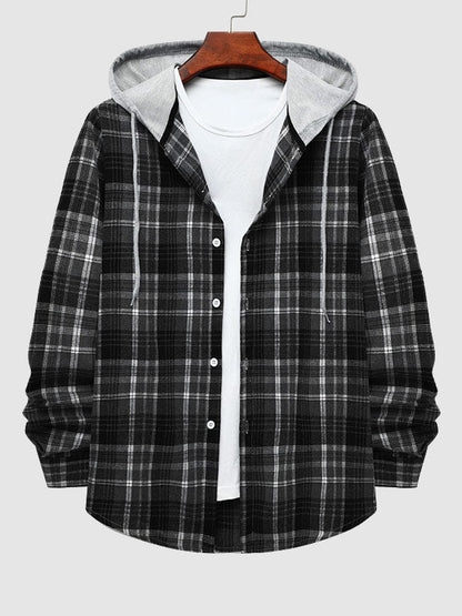 Men's Casual Thin Plaid Jacket with Hoodie