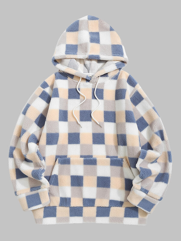 Men's Classic Hooded Sweatshirt with Plaid Pattern, Soft Fleece, Pockets, Comfortable Style
