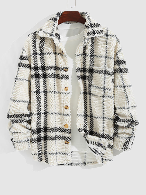 Vintage Plaid Faux Fur Jacket for Men