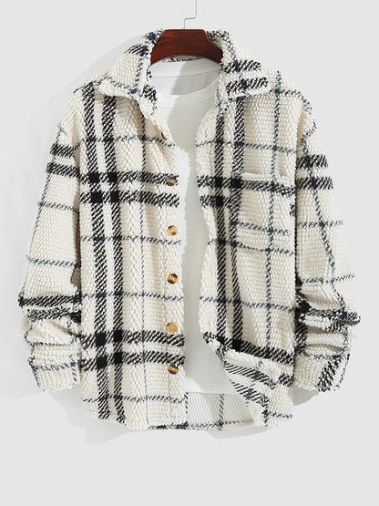 Vintage Plaid Faux Fur Jacket for Men