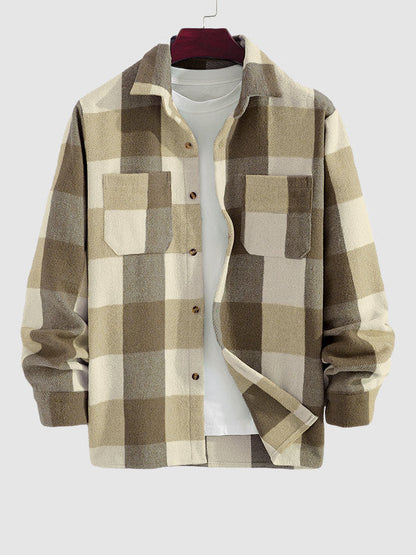 Men's timeless plaid wool blend long-sleeve button-down shirt jacket for versatile style