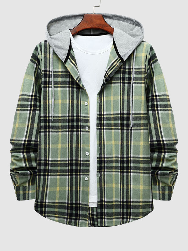 Men's Casual Thin Plaid Jacket with Hoodie