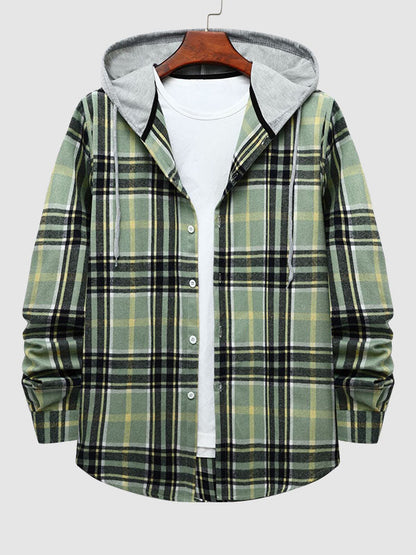 Men's Casual Thin Plaid Jacket with Hoodie