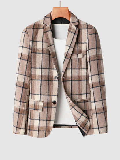 Elegant Plaid Wool Blend Blazer