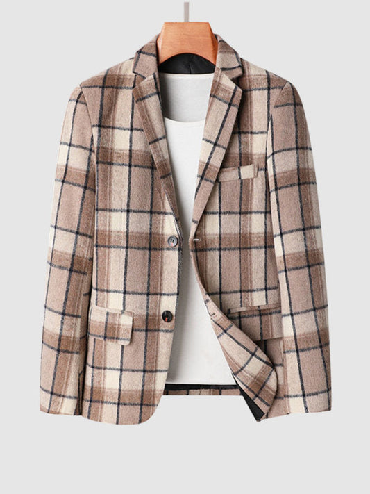 Elegant Plaid Wool Blend Blazer