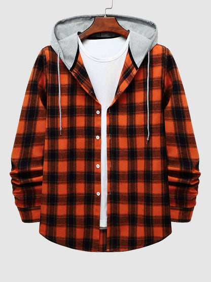 Classic Slim Fit Men's Vest with Plaid Pattern and Hood