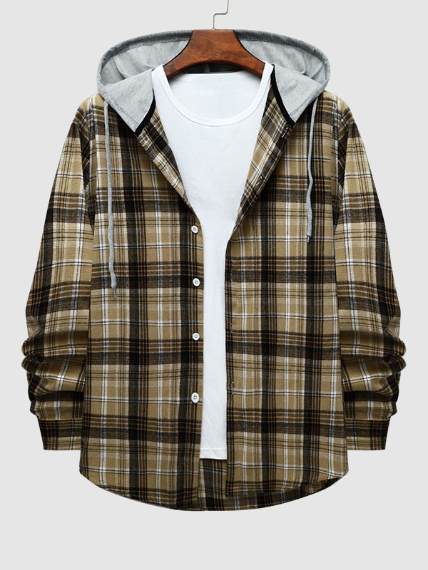 Stylish Classic Men's Thin Jacket with Plaid Hood