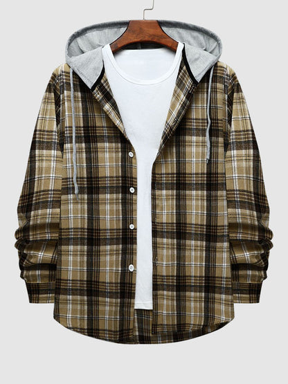 Stylish Classic Men's Thin Jacket with Plaid Hood