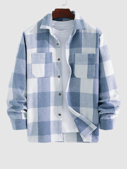 Men's timeless plaid wool blend long-sleeve button-down shirt jacket for versatile style