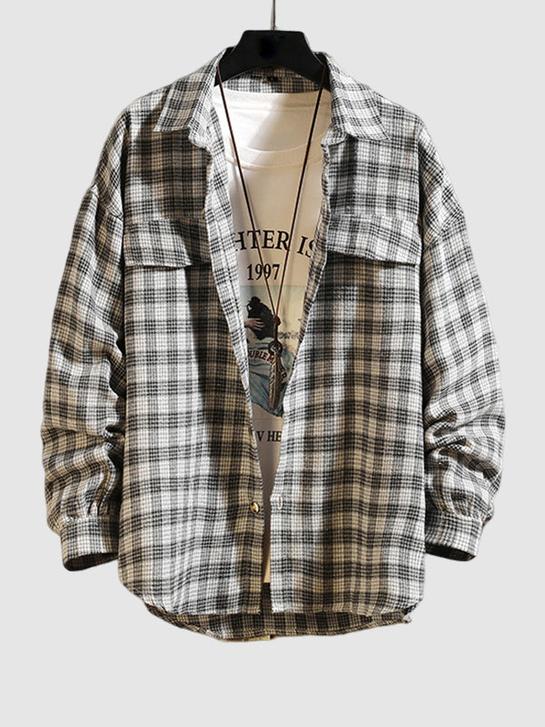 Men's Casual Plaid Shirt with Elegant Collar