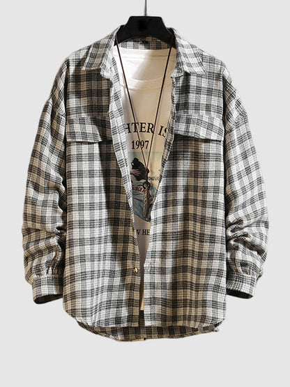 Men's Casual Plaid Shirt with Elegant Collar