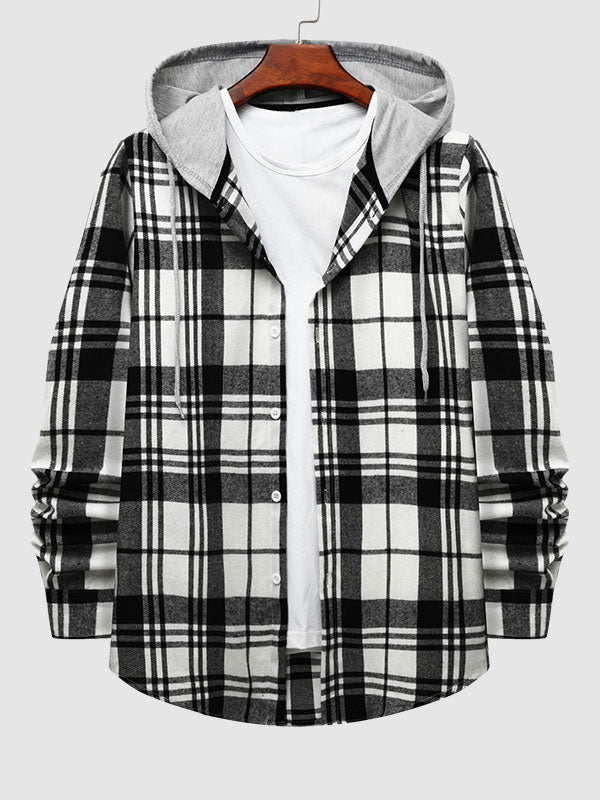 Men's Stylish Lightweight Plaid Hooded Casual Jacket