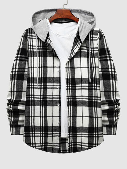 Men's Stylish Lightweight Plaid Hooded Casual Jacket