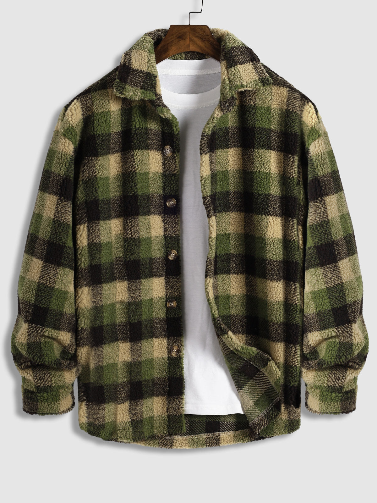 Men's Cozy Classic Plaid Faux Fur Shirt - Casual Button-Up Cardigan Jacket