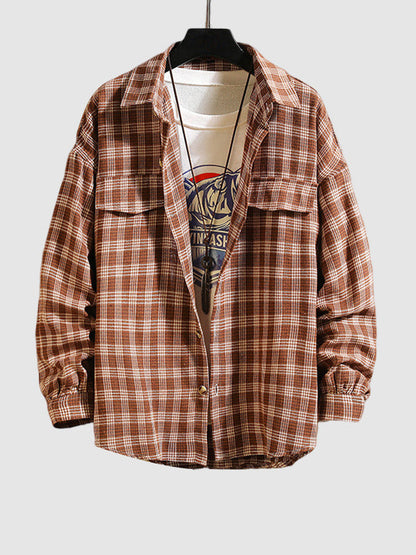 Men's Casual Plaid Shirt with Elegant Collar
