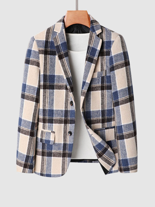 Elegant Plaid Wool Blend Blazer
