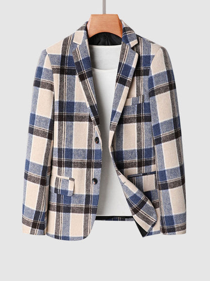 Elegant Plaid Wool Blend Blazer