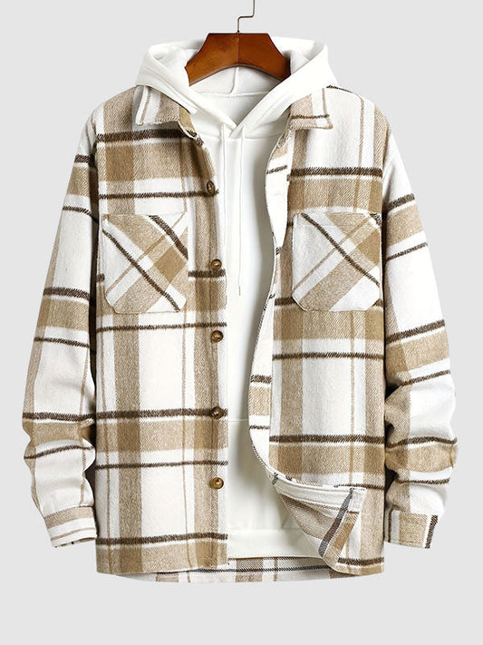 Casual Men's Embroidered Shirt in Plaid Wool Blend