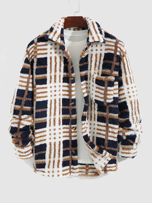 Classic men's plaid flannel jacket with notch lapel