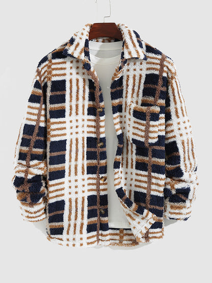 Classic men's plaid flannel jacket with notch lapel