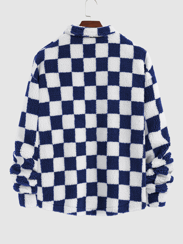 Men's Color Block Checkered Button-Style Flight Velvet Jacket