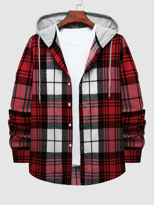 Men's Casual Thin Plaid Jacket with Hoodie