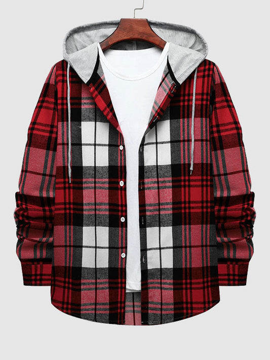 Men's Casual Thin Plaid Jacket with Hoodie