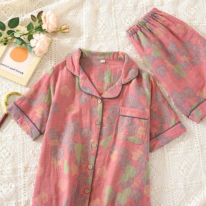 Cotton Gauze Pajama Set with Jacquard Decor for Ultimate Comfort