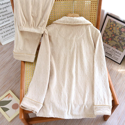 Ownkoti Unisex Solid Color Flannel Pajama Set with Classic Lapel Design