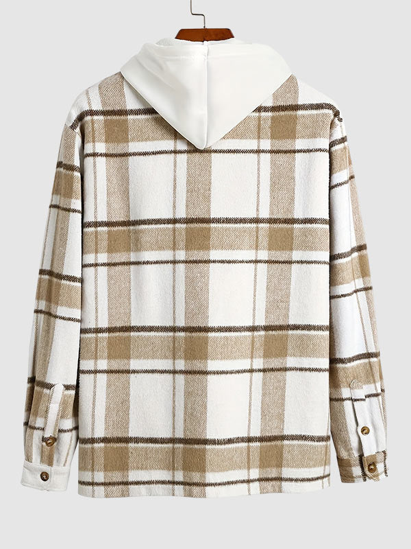 Casual Men's Embroidered Shirt in Plaid Wool Blend