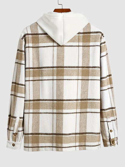 Casual Men's Embroidered Shirt in Plaid Wool Blend