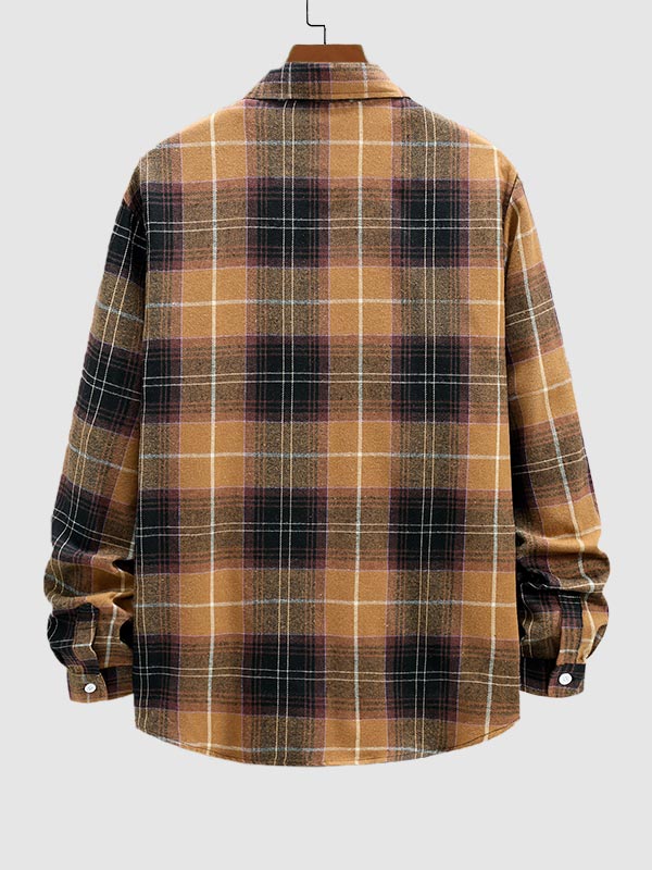 Men's Quilted Plaid Flannel Shirt with Long Sleeves