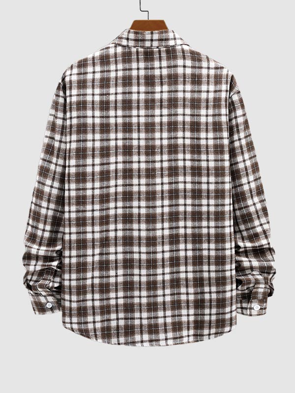 Casual Long Sleeve Men's Plaid Shirt with Wool Blend