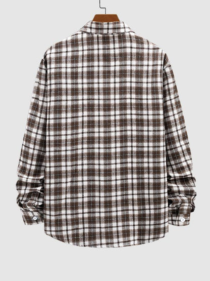 Casual Long Sleeve Men's Plaid Shirt with Wool Blend