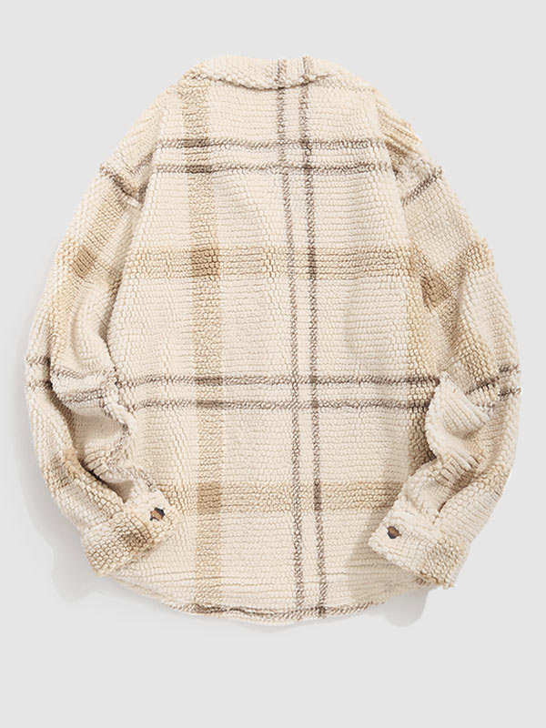 Vintage Plaid Faux Fur Jacket for Men