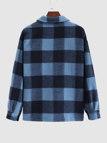 Men's Stylish Plaid Wool Blend Long Sleeve Shirt Jacket for Comfort and Warmth