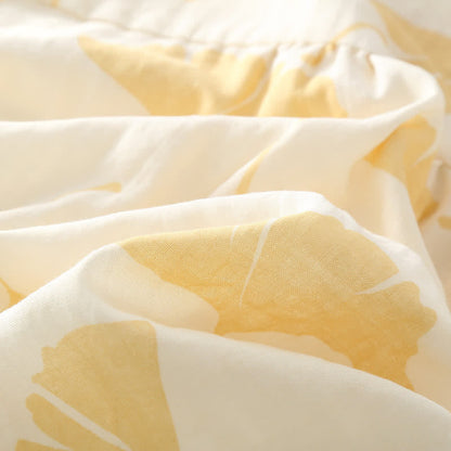 Ownkoti Ginkgo Leaf Design Bowknot Cotton Loungewear Set for Stylish Comfort