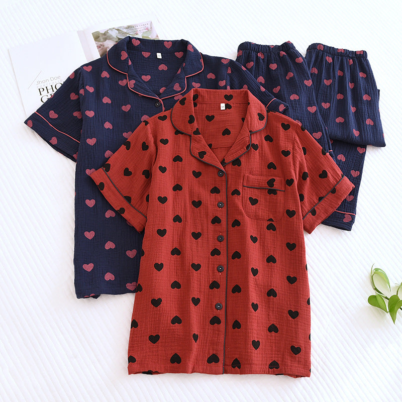 Ownkoti Heart Print Pure Cotton Silk 3-Piece Pajama Set