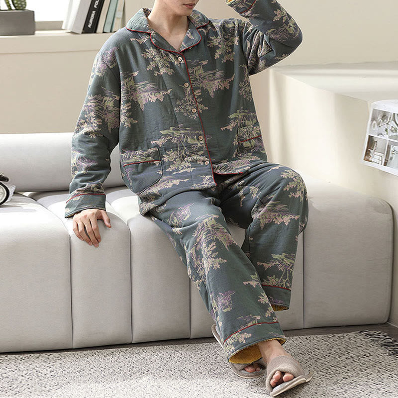 Ownkoti Floral Print Cotton Gauze Loungewear Set for Comfortable Relaxation