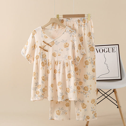 Boho Chic Rustic Rose Cotton Gauze Pajama Set for Ultimate Comfort