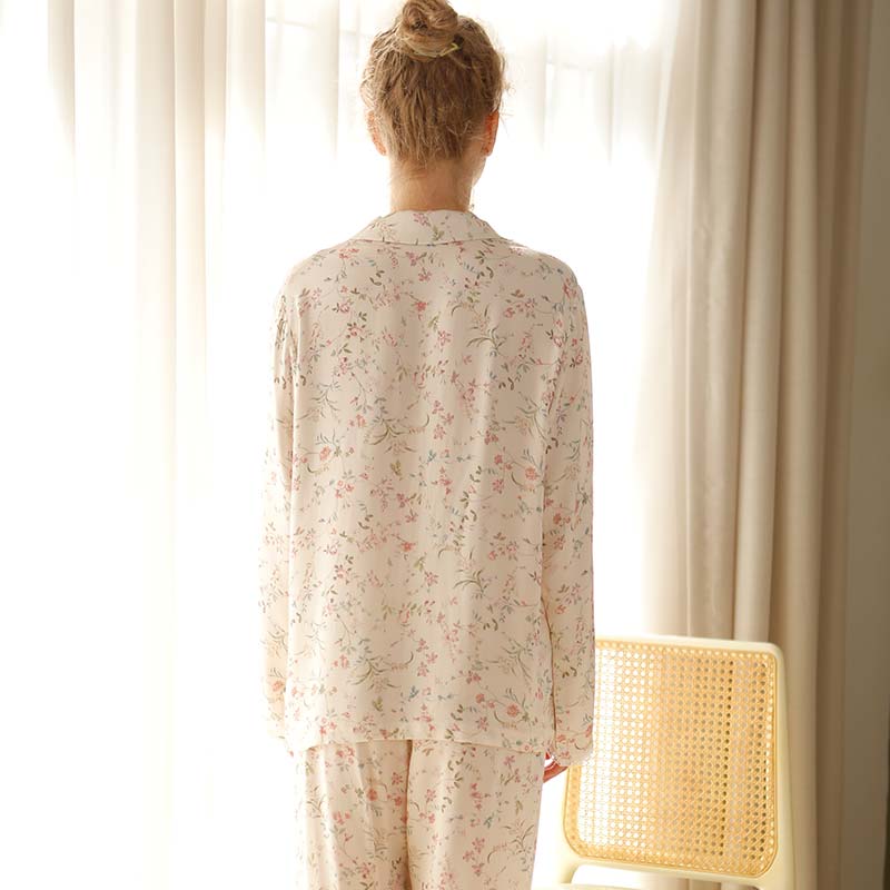 Ownkoti Floral Satin V-Neck Long Sleeve Sleepwear for Ultimate Comfort