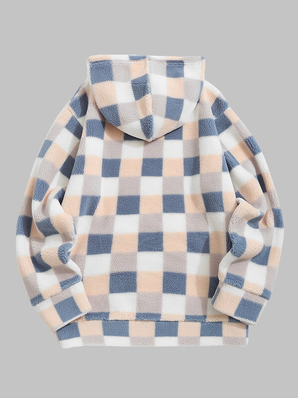 Men's Classic Hooded Sweatshirt with Plaid Pattern, Soft Fleece, Pockets, Comfortable Style