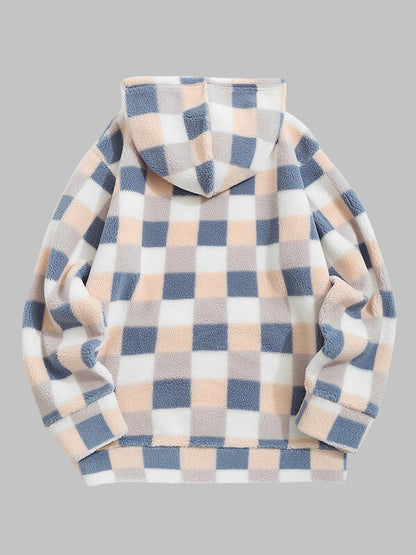 Men's Classic Hooded Sweatshirt with Plaid Pattern, Soft Fleece, Pockets, Comfortable Style